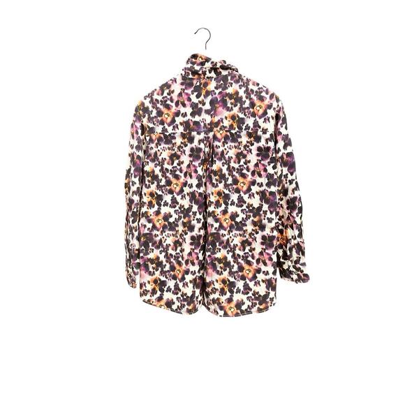 Saint & Sofia Black Blurred Floral Button Down Longsleeve Blouse Size 8 - Picture 2 of 7